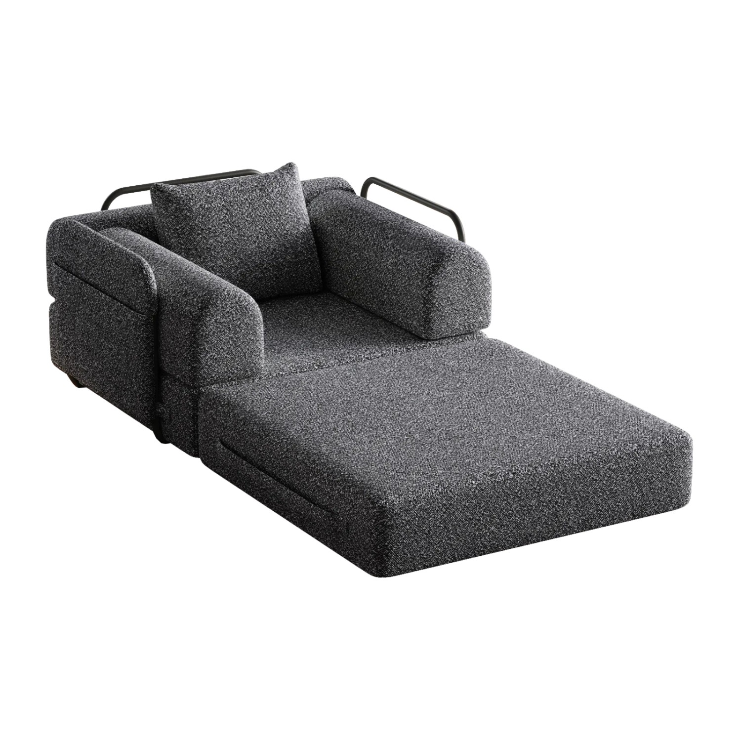PXloue Schlafsofa 2 in 1 mit Bettfunktion Metallrahmen Armlehnen Stauraum Chenille Grau