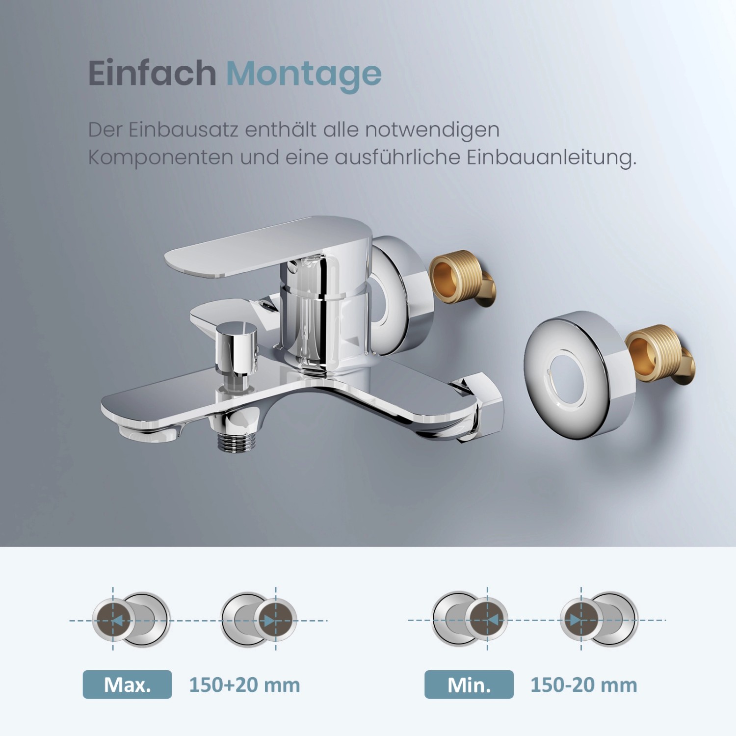 Emke Badarmatur für Badewannen Chrom mit Auslauf Wannenarmatur Einhebelmischer Brausebatterie_4