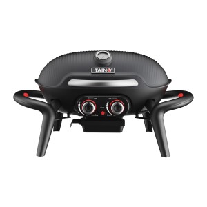 Taino Kenai Gasgrill, kompakter Tischgrill aus Aluguss in Schwarz für Balkon und Camping.