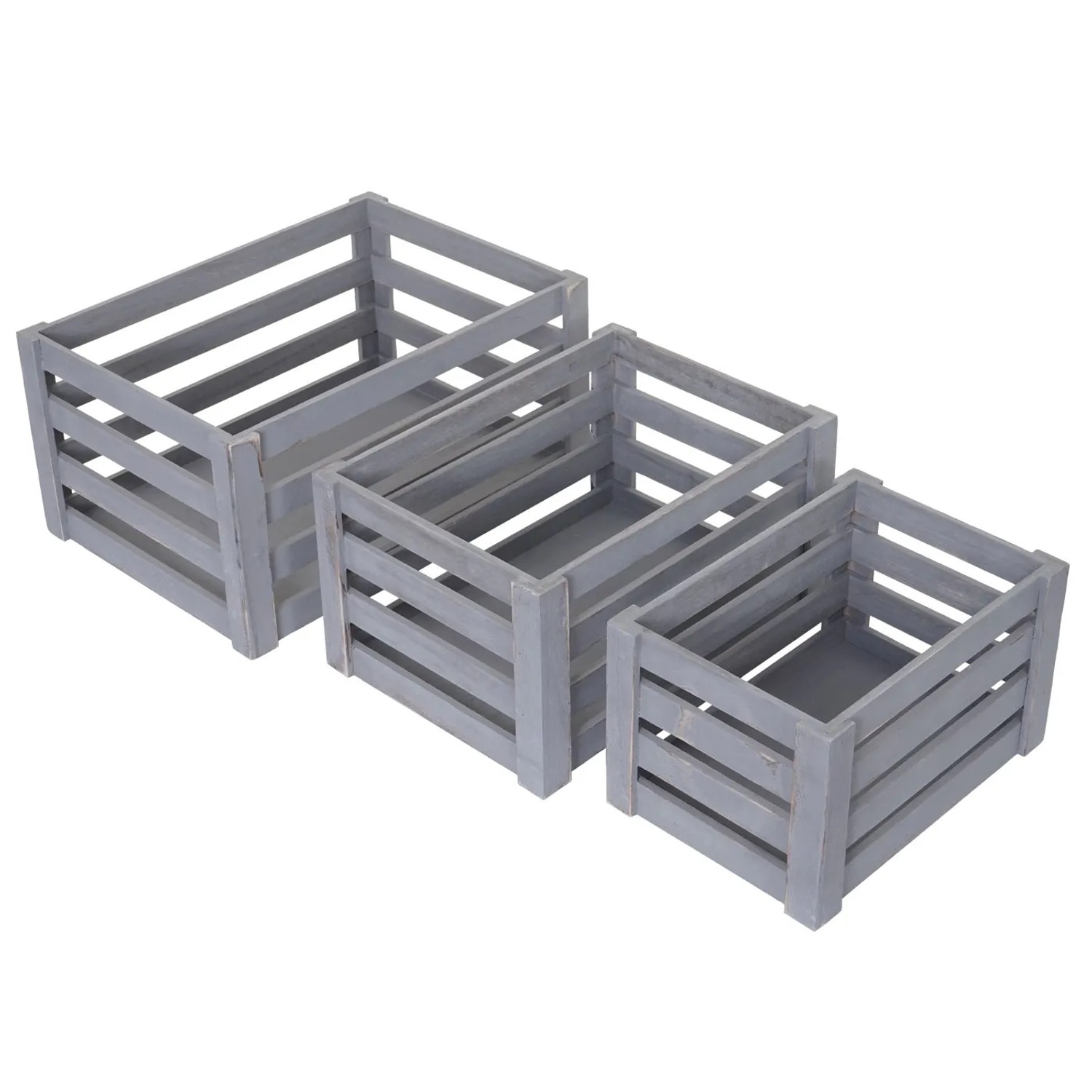 3er Set MCW Holzkisten C56 in Grau Shabby, Aufbewahrungsboxen in verschiedenen Größen.