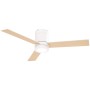 Weißer HOMCOM Deckenventilator mit Holzflügeln und integrierter LED-Beleuchtung.