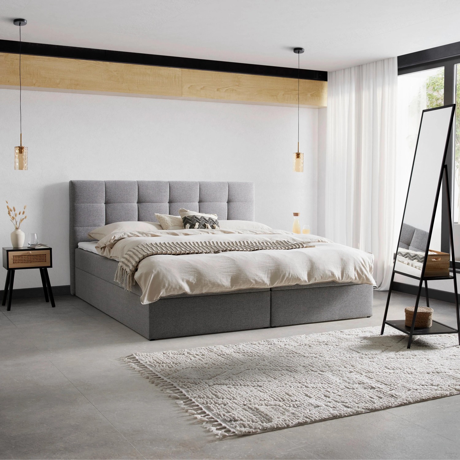 Bessagi Home Boxbett Marselie Grau ca. 200x200 cm mit Topper