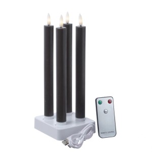 4 graue, wiederaufladbare LED Stabkerzen mit Ladestation und Fernbedienung.