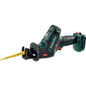 Metabo Akku-Säbelsäge SSE 18 LTX Compact Solo, Akku-Säge mit gelbem Sägeblatt.