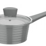 Graue GSW Stielkasserolle Bolero 18 cm mit Glasdeckel. Robuster Aluminium-Guss Topf, induktionsgeeignet für alle Herdarten.