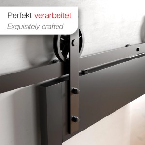 Schwarzes SOTECH Rollen Set CHAMBER aus Stahl für seitliche Schiebetürmontage, 120 mm Durchmesser.