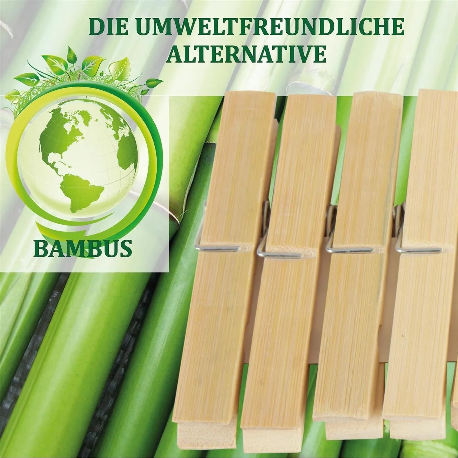 Bestlivings Wäscheklammern aus Bambus, 6 cm, 48 Stück, mit Metallfeder für sicheren Halt.