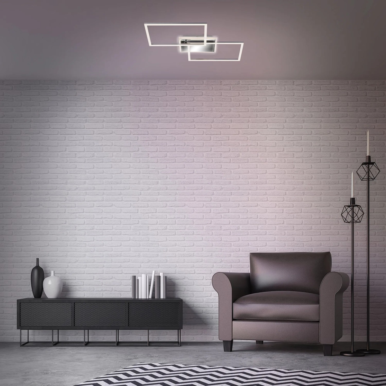 Moderne, dimmbare LED-Deckenleuchte Frame in Silber mit Backlight und Fernbedienung.