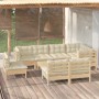 9-tlg. Garten Lounge Set aus Kiefernholz mit creme Kissen. Gartenmöbel für Terrasse & Garten.