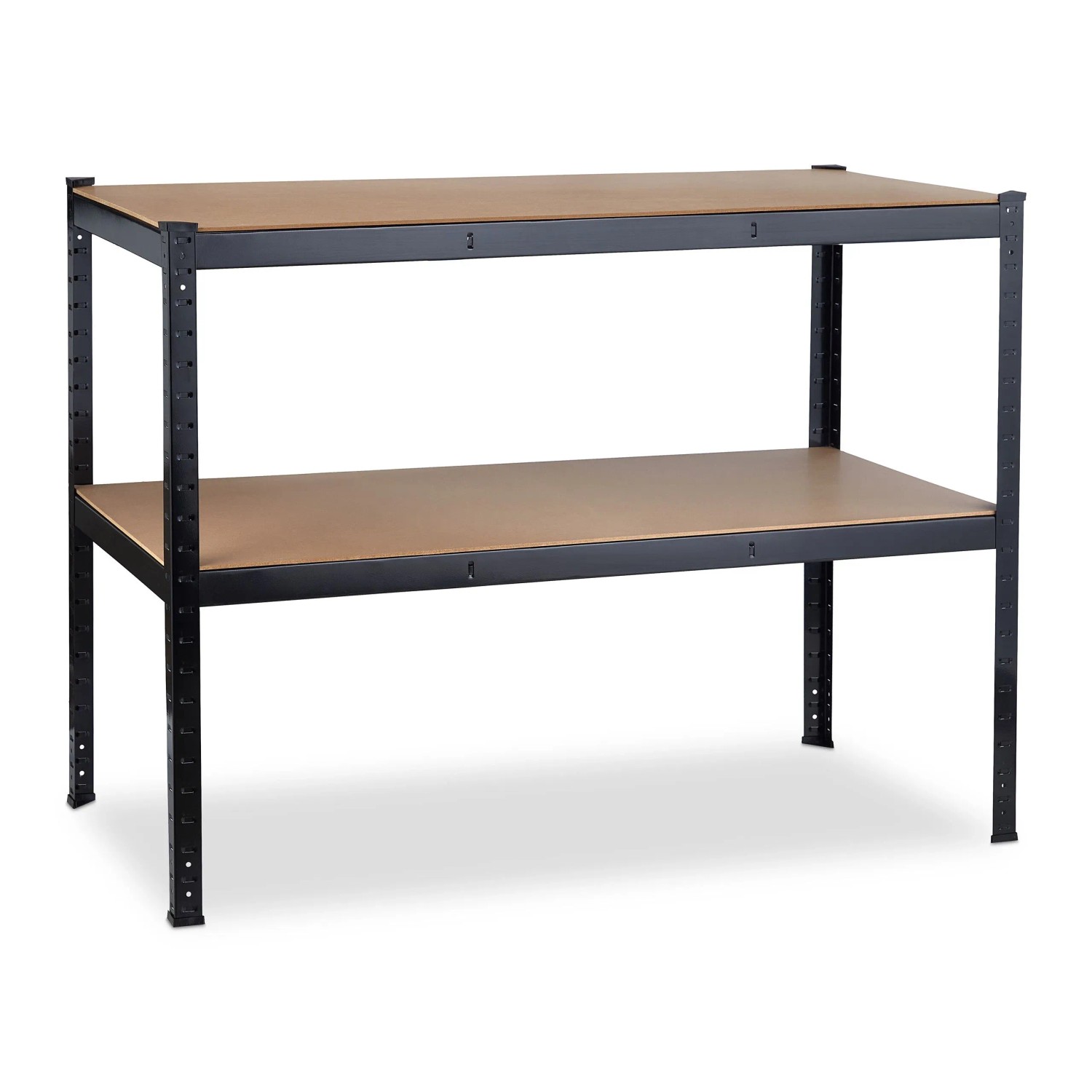 Relaxdays Werkbank Stahl MDF Schwarz Natur 2 Ebenen Höhenverstellbar 90 cm x 120 cm x 60 cm 10,5 kg
