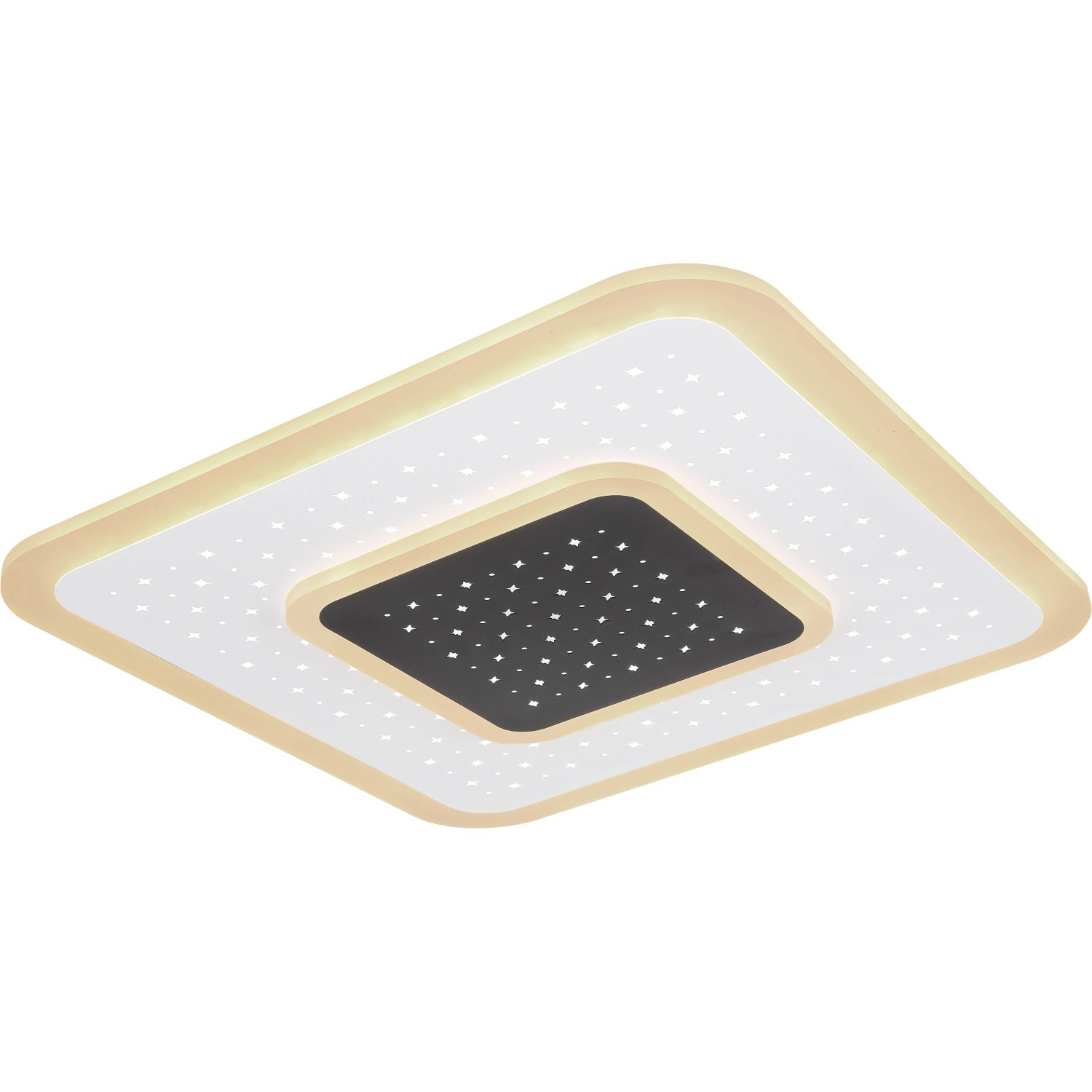LED-Deckenleuchte Gisell, weiß matt, mit Sternenmuster, dimmbar und mit Fernbedienung.