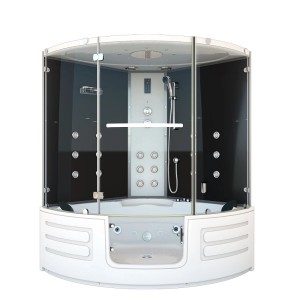 AquaVapore Dampfdusche mit Whirlpool und schwarzer Rückwand, 150x150cm.