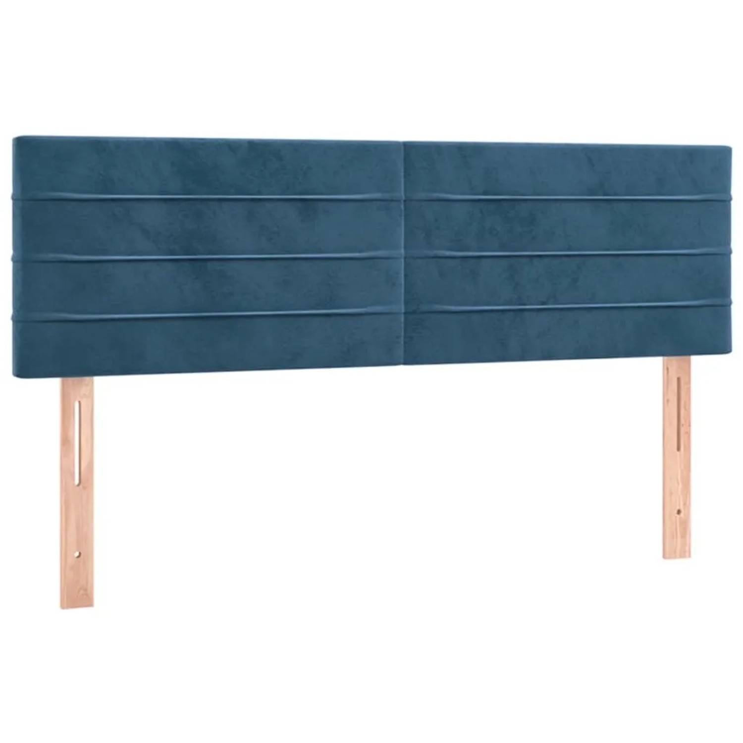 Dunkelblaues vidaXL Boxspringbett Kopfteil aus Samt mit Holzfüßen.