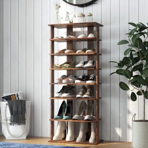 Costway 8 Stufiges Schuhregal Höhenverstellbar Holz Braun Doppel