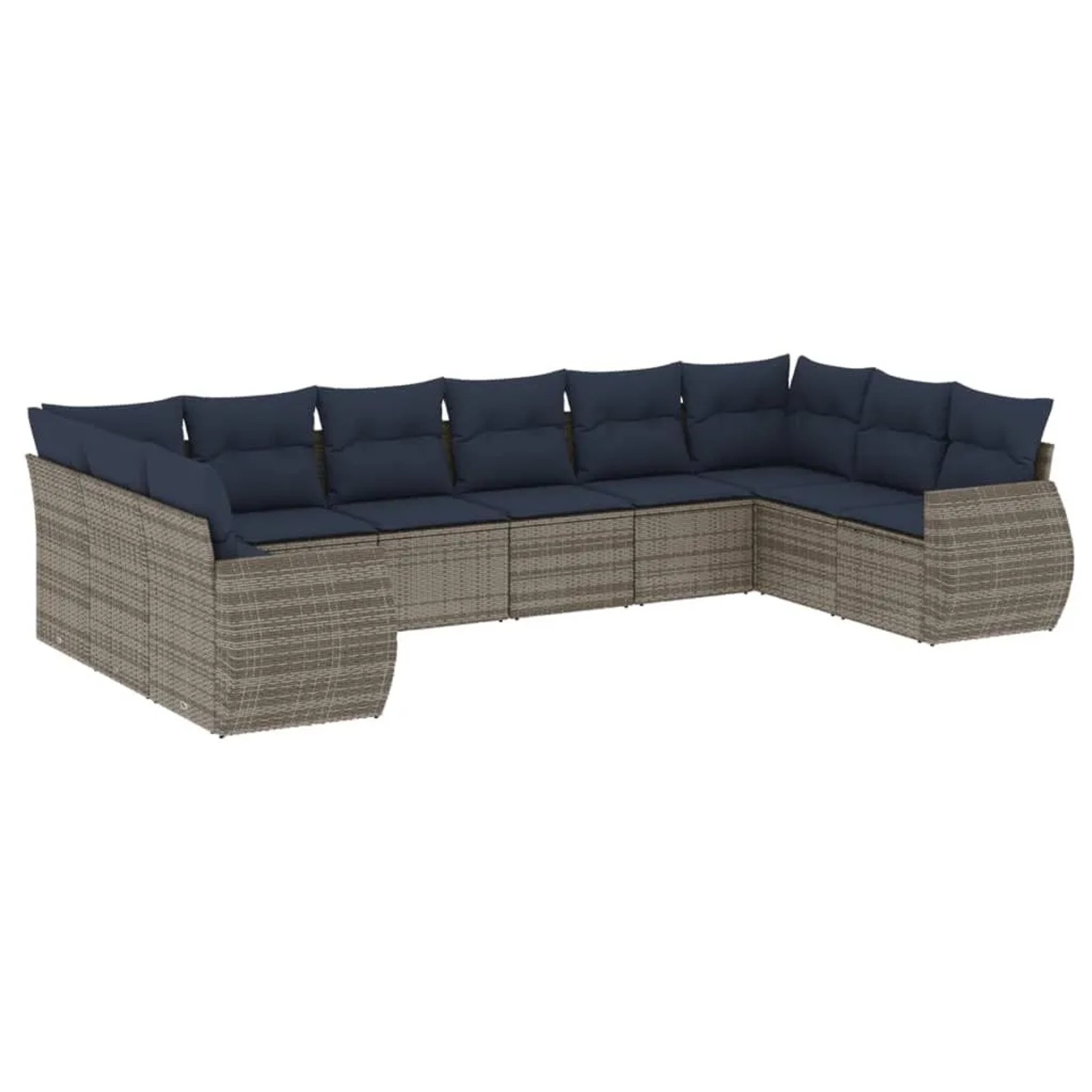 vidaXL 10-Tlg Gartensofa-Set mit Kissen Grau Polyrattan 3221870