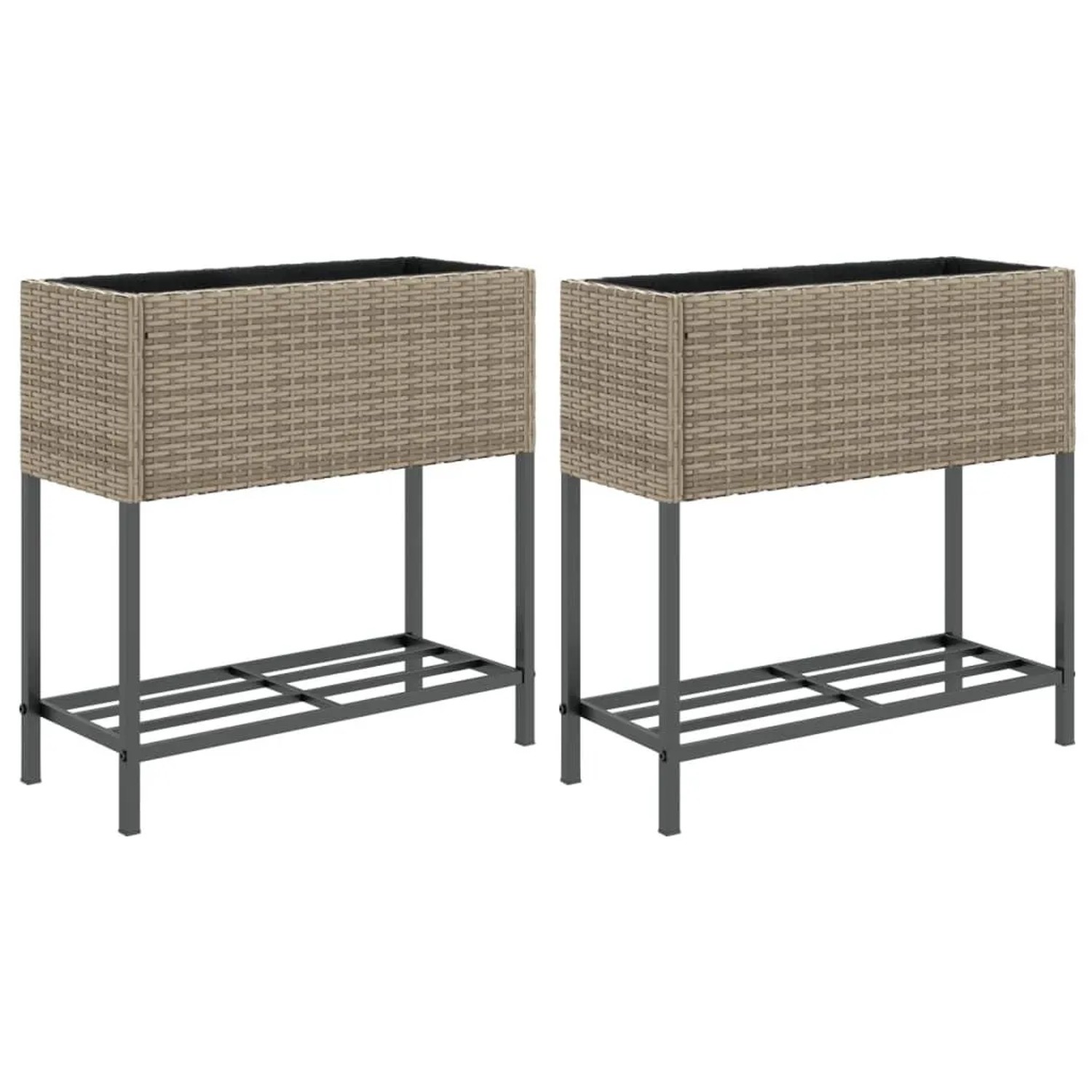 vidaXL Hochbeete mit Ablage 2 Stk Grau 70x28x70 cm Poly Rattan 3210512