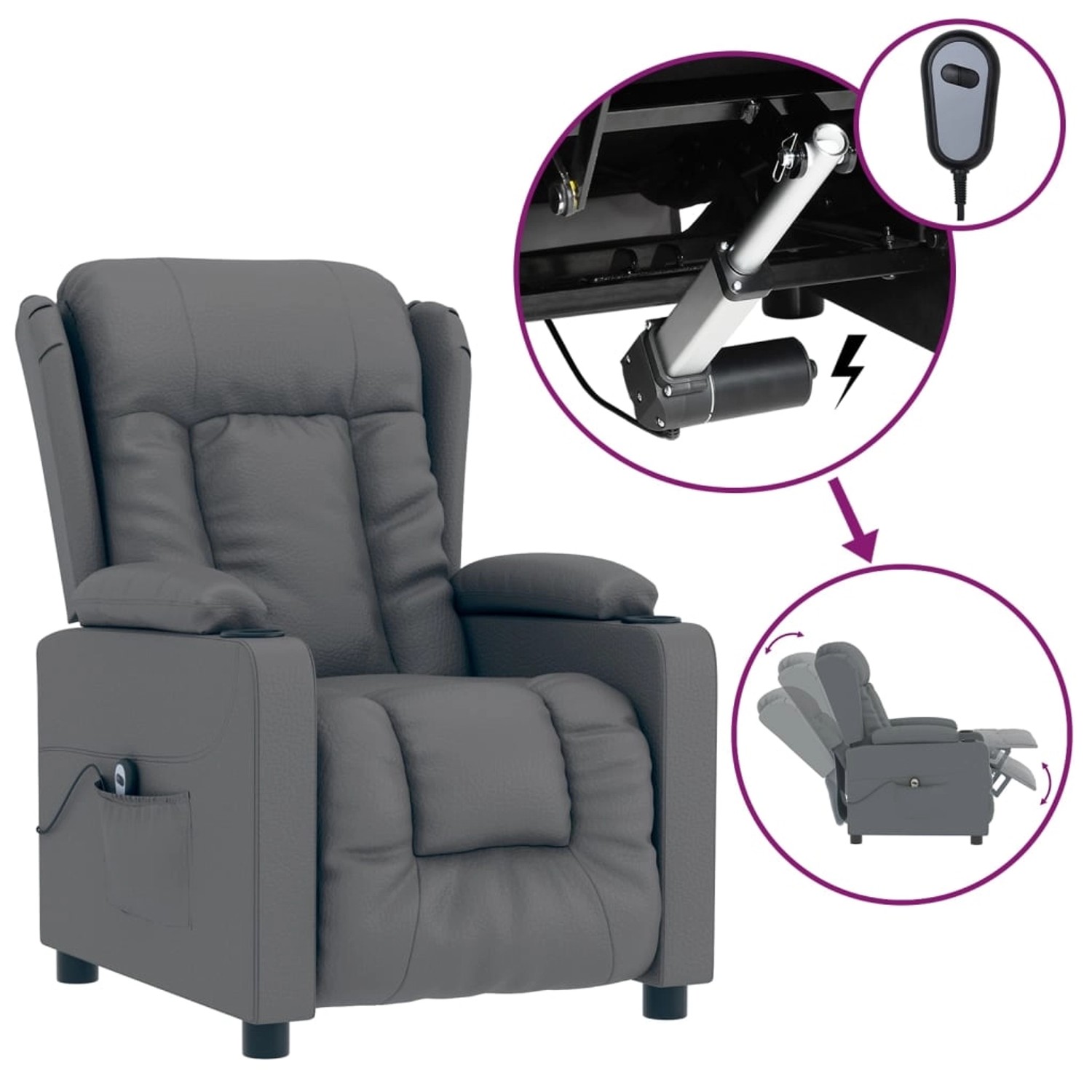 vidaXL Relaxsessel Elektrisch Grau Kunstleder 3098805 günstig online kaufen