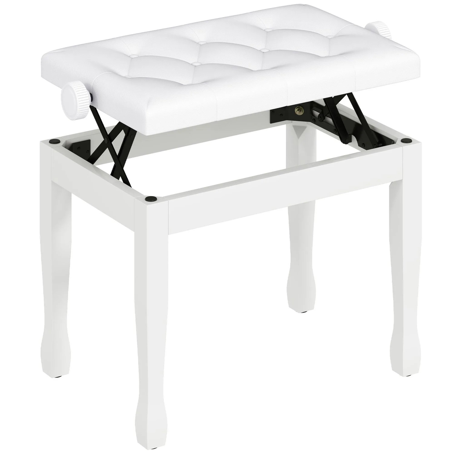 HOMCOM Klavierbank Massivholz  Kunstleder 64L x 35B x 55H cm Weiß