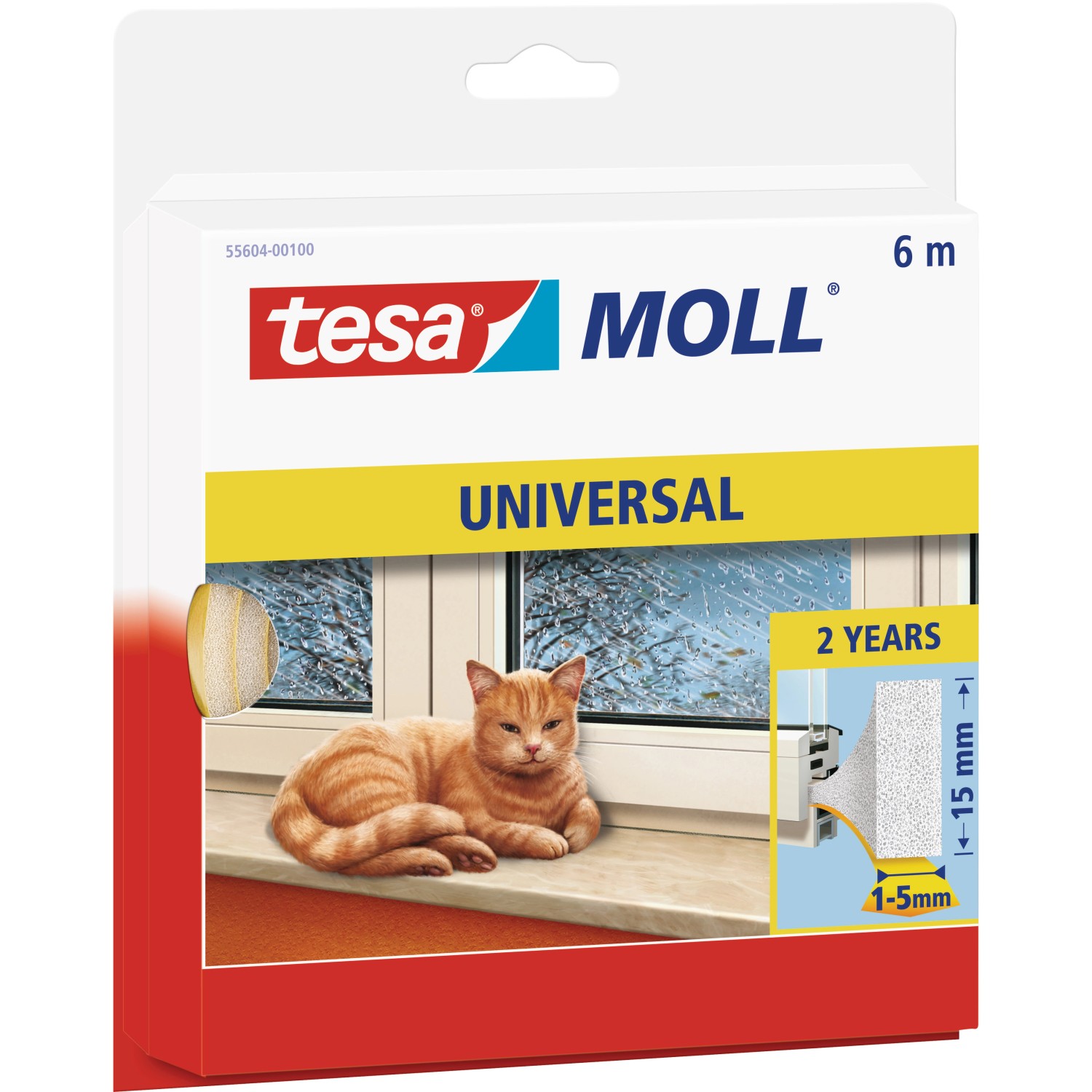 Tesamoll Fensterdichtung / Türdichtung Universal Schaumstoff Weiß 6 m x 1,5 cm