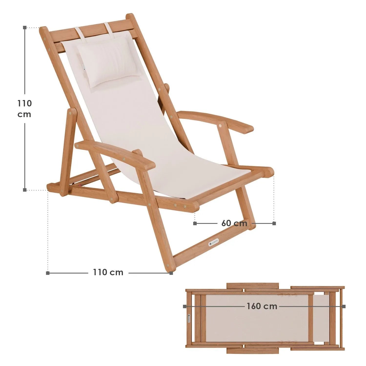 2er Set Juskys Akazienholz Strandliege Tavira Creme mit Maßen