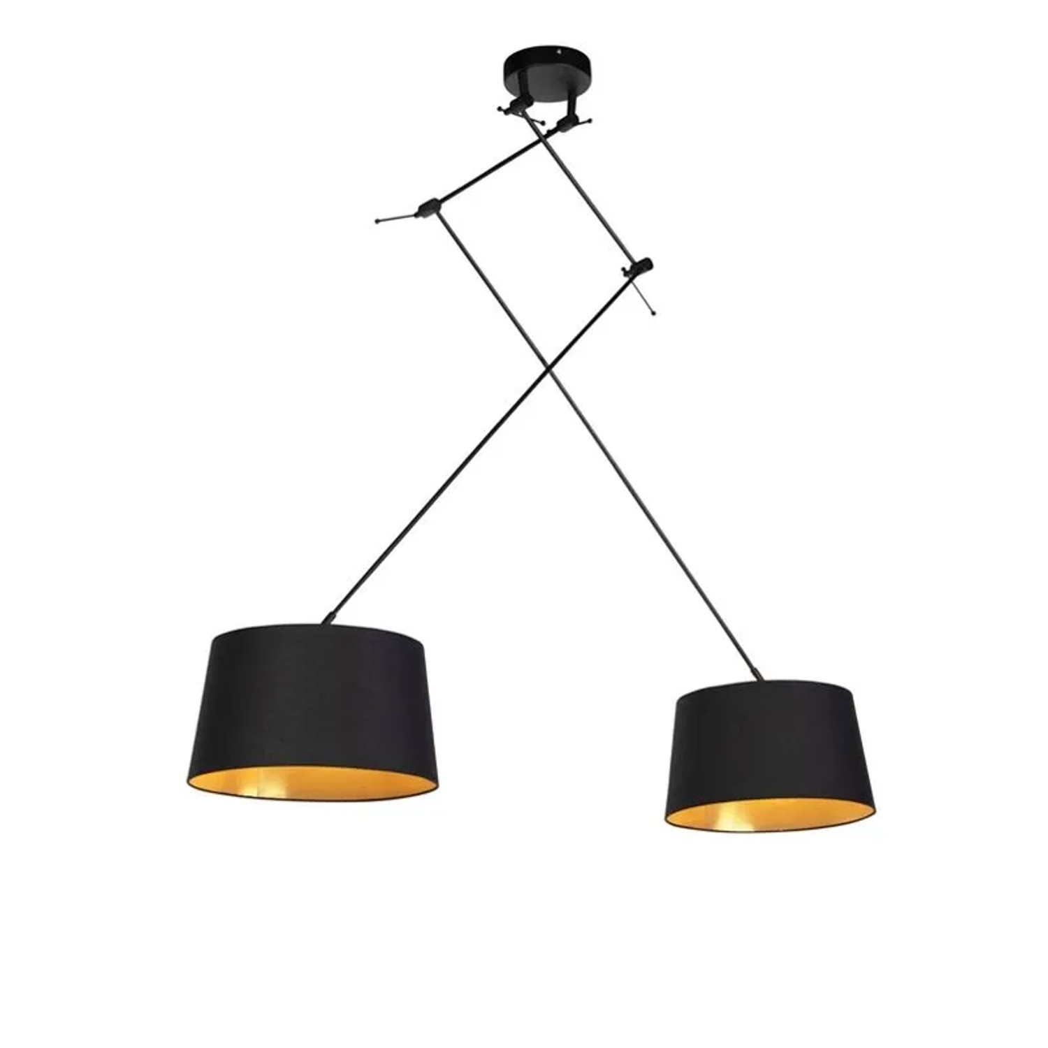 QAZQA Hängelampe mit Baumwollschirmen Schwarz mit Gold 35 cm Blitz II Schwarz