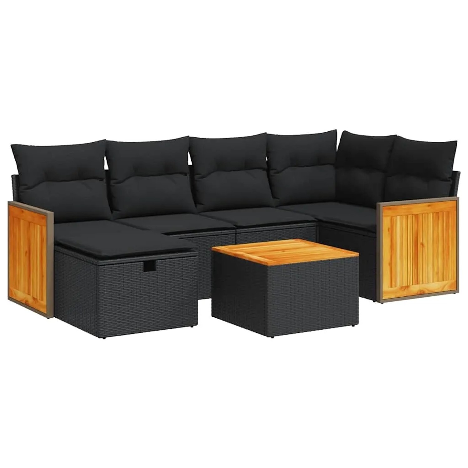 vidaXL 7-Tlg Garten-Sofagarnitur mit Kissen Schwarz Poly Rattan 3326031