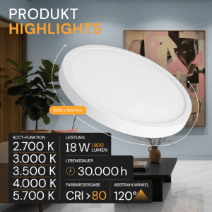 Dimmbares, weißes LED Panel von Enovalite, geeignet als Einbau- oder Aufbauleuchte mit variabler Farbtemperatur.