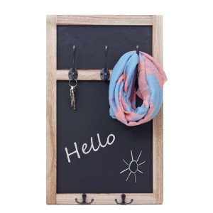 Wandgarderobe mit Kreidetafel in Naturbraun, Shabby-Look. Mit 4 Haken für Schlüssel & Schal. Ideal für Flur.