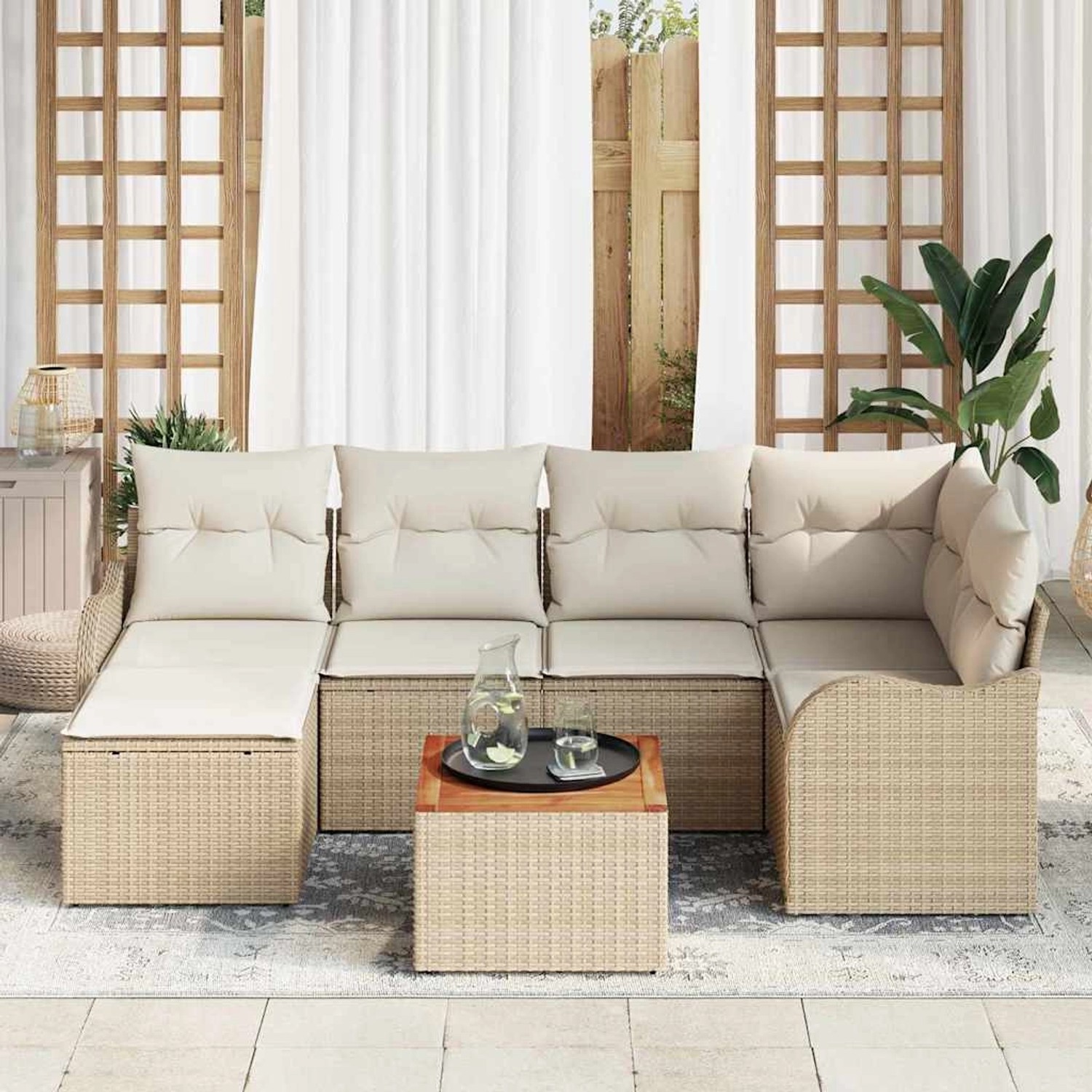 vidaXL Garten-Sofa-Set 7-Tlg Beige Poly Rattan 3347477 günstig online kaufen