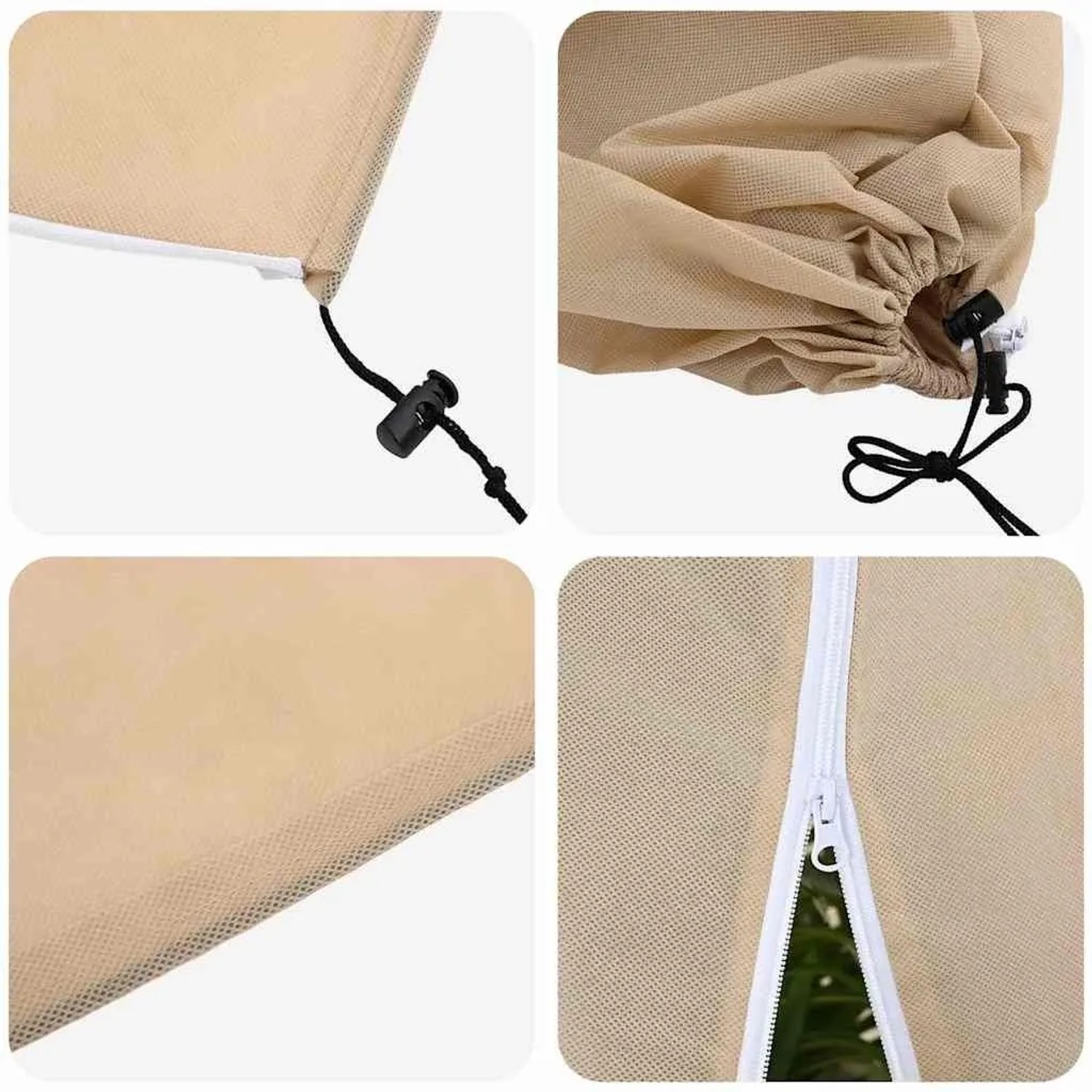 vidaXL Winterschutz für Pflanzen, 5 Stk., beige, 1,8x1,2m, Vliesstoff mit Reißverschluss und Kordelzug.