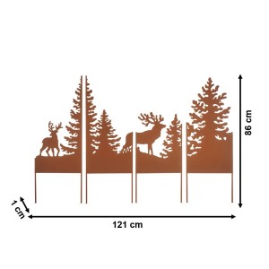 Kobolo Gartenstecker Set FOREST, 4-teilig, Rostoptik, mit Hirsch- und Waldmotiven.