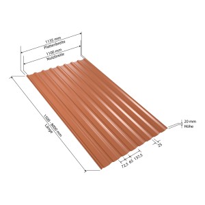 Ziegelrotes Weckman Trapezblech W20, 1500x1135x0,5 mm, für Dacheindeckung.