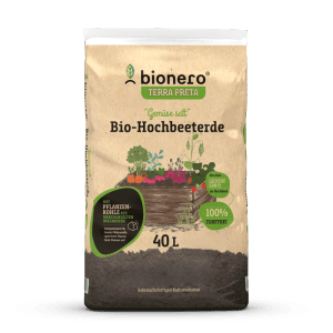 Bionero Bio-Hochbeeterde, 40L Sack, torffrei mit Pflanzenkohle für Hochbeete.