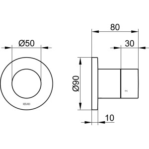 Technische Zeichnung Keuco IXMO Pure 3-Wege Umstellventil 59548, Maße und Details.
