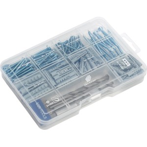 LUX Dübel-Set, 159-teilig, mit Dübeln, Schrauben und Bohrern in Sortierbox.