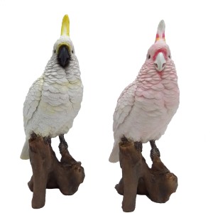 Deko-Figur Kakadu, 26 cm, aus Polyresin, in Weiß und Rosa für die Gartendekoration.