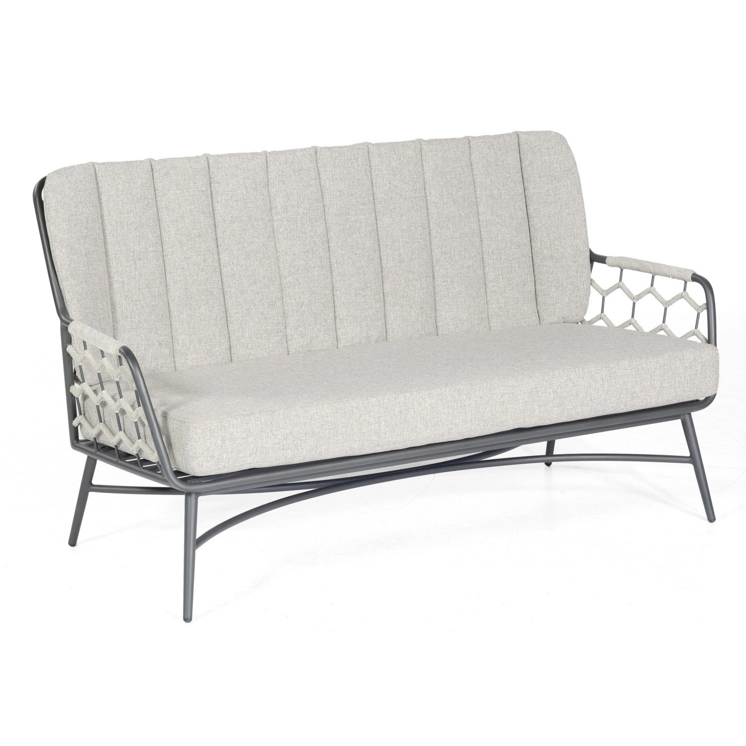 Natur24 Lounge-Sofa Yale Aluminium und Polyrope Silbergrau mit Kissen Garte günstig online kaufen