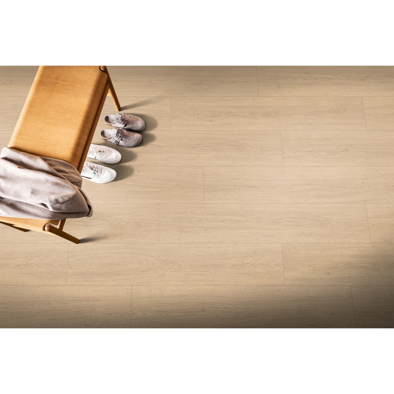 Egger AquaClick it Laminat Eiche Victoria Natur, wasserfester Laminatboden in hellem Holzdekor.