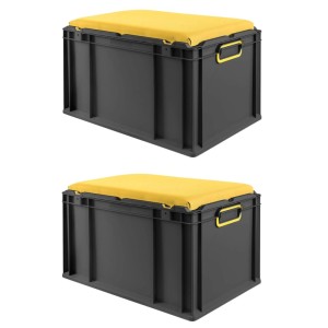 PROREGAL Sparset 2x Eurobox Nextgen Seat Box Gelb HxBxT 36,5x40x60cm 65 Liter Griffe Geschlossen Schwarz