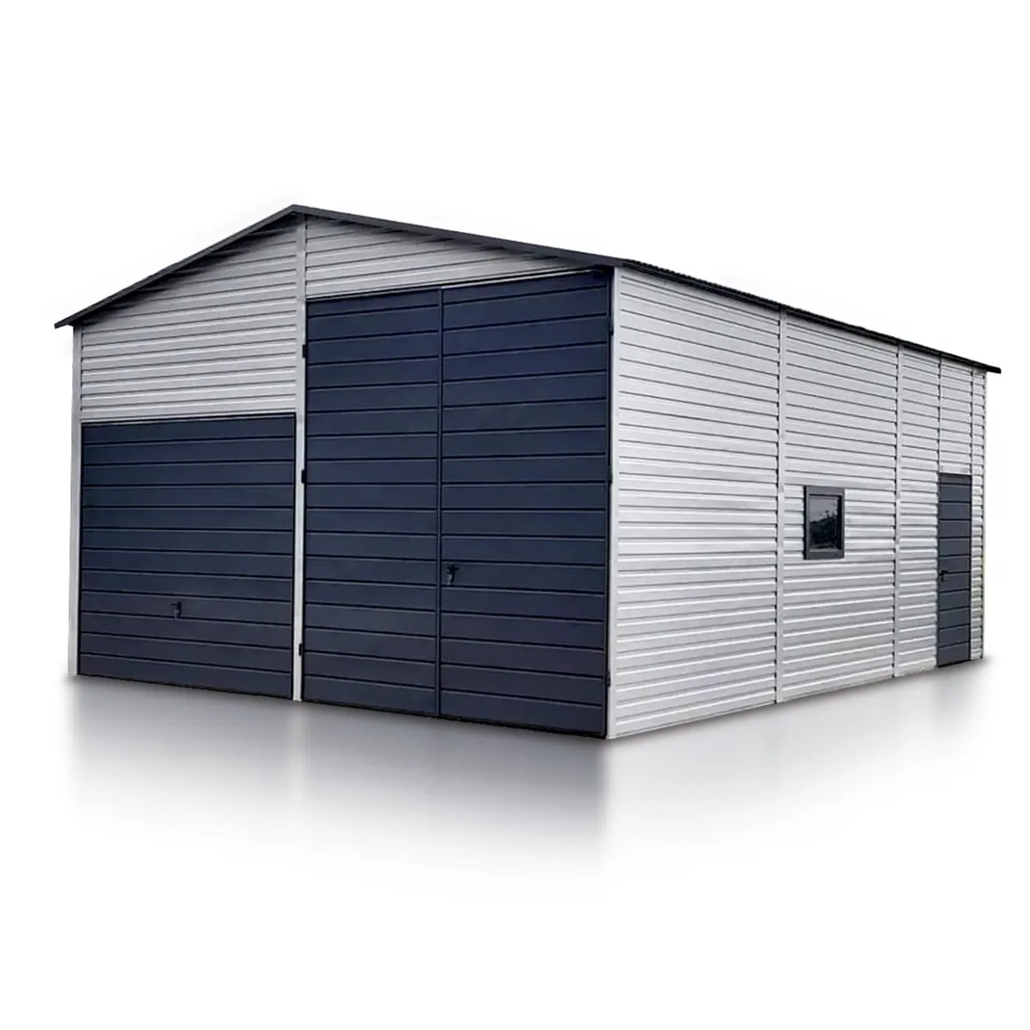 Liderstal Halle Standard aus Blech 600 x 800 cm Satteldach Doppelflügeltor und Schwingtor Aluminium