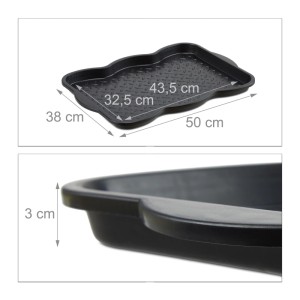 Schwarze Relaxdays Schuhabtropfschale aus Polypropylen mit Profil und hohem Rand, 50x38x3 cm, für 2 Paar Schuhe.
