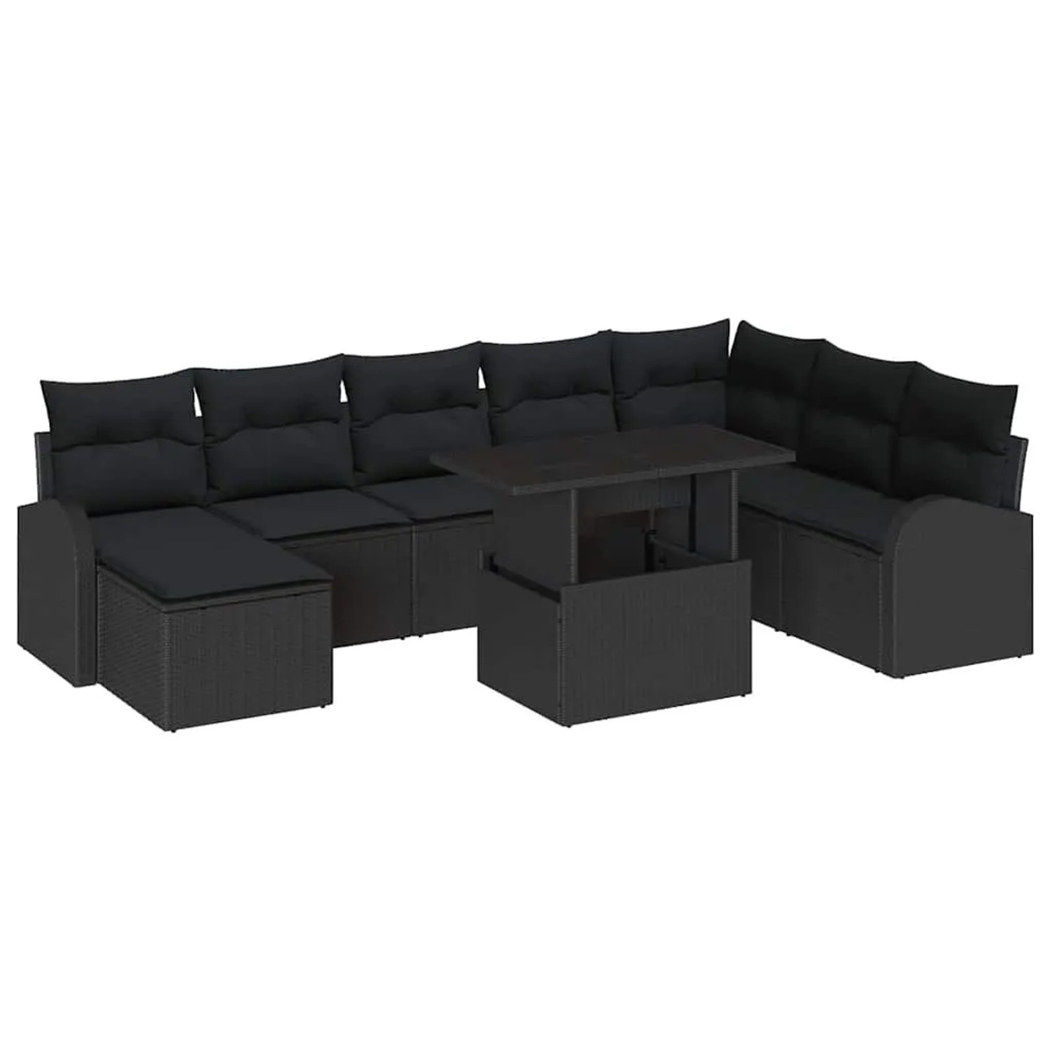 vidaXL Garten-Sofa-Set mit Kissen 9-Tlg Schwarz 3348699