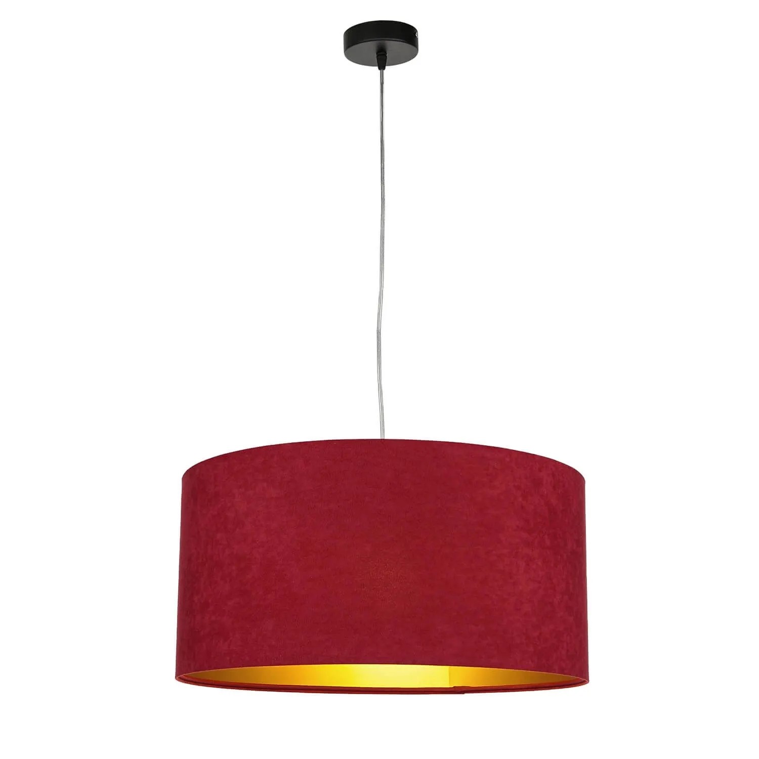 Licht-Erlebnisse Hängeleuchte E27 Stoff Velours Optik Bordeaux Rot Gold Ø 50 cm Rund Aimee