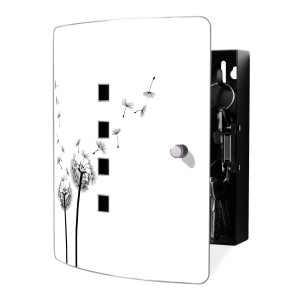 Banjado Schlüsselkasten Edelstahl, 10 Schlüssel, 24x21,5cm, Pusteblume Motiv. Garderobenleiste.