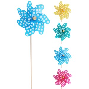 Windmühlen mit Punktmuster, 4-fach sortiert, bunte Gartendekoration für den Außenbereich.