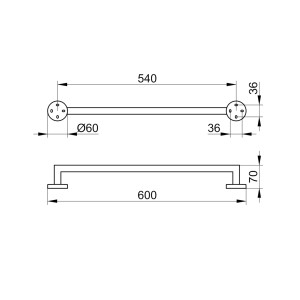 Technische Zeichnung Keuco Edition 90 Badetuchhalter, verchromt, 60 cm, Maße und Details.