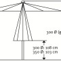 Skizze des Schneider Marktschirms Adria Ø 350 cm mit Maßangaben.