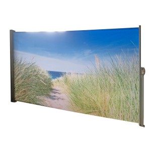 Garden Pleasure Seitenmarkise mit Nordseeküsten-Motiv, 300 cm breit, in Schwarz.