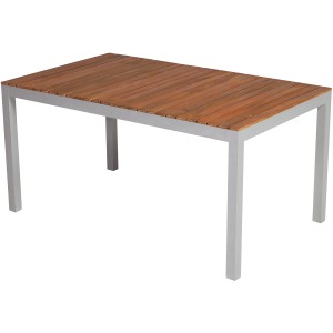Rechteckiger, brauner Merxx Gartentisch Naxos (150x90 cm) mit Holzlatten und silbernem Gestell.