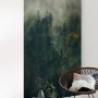 Komar Fototapete Vlies „Tales of the Carpathians“: Nebliger Wald mit grünen Tannen, 100x250 cm.